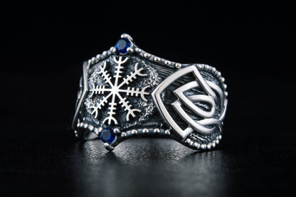 vkngjewelry Ring Handcrafted Helm of Awe Symbol Norse Ornament Sterling Silver Ring