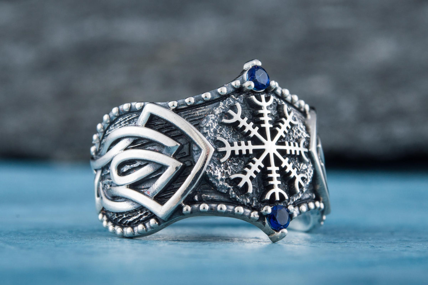 vkngjewelry Ring Handcrafted Helm of Awe Symbol Norse Ornament Sterling Silver Ring