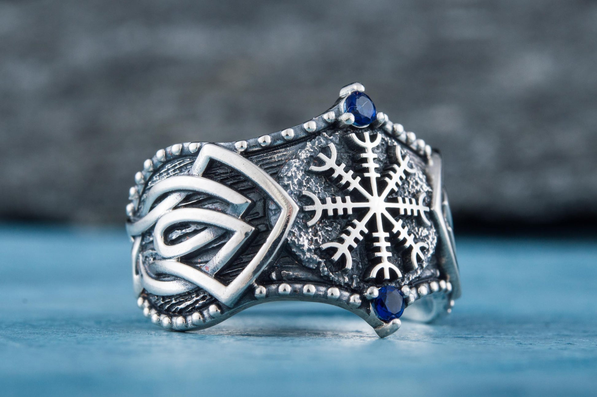 vkngjewelry Ring Handcrafted Helm of Awe Symbol Norse Ornament Sterling Silver Ring