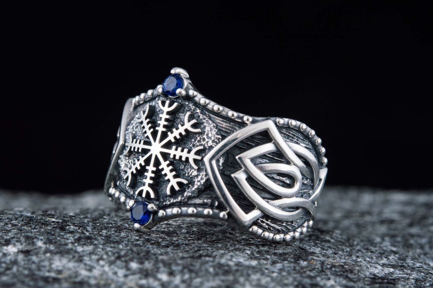 vkngjewelry Ring Handcrafted Helm of Awe Symbol Norse Ornament Sterling Silver Ring