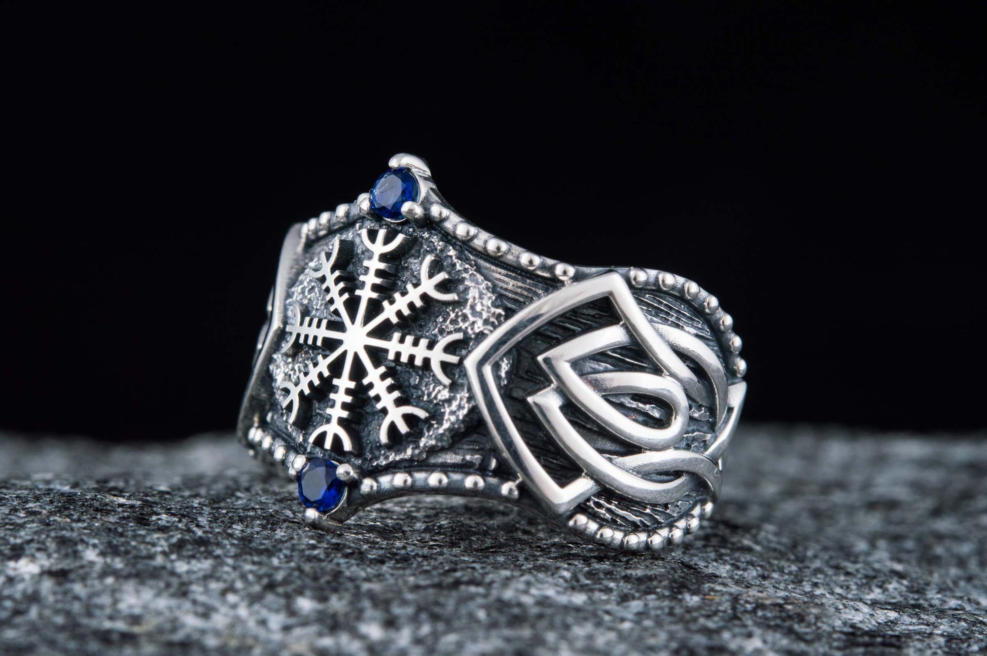 vkngjewelry Ring Handcrafted Helm of Awe Symbol Norse Ornament Sterling Silver Ring