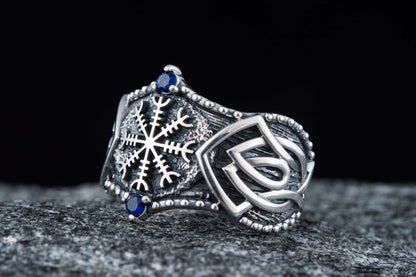 vkngjewelry Ring Handcrafted Helm of Awe Symbol Norse Ornament Sterling Silver Ring