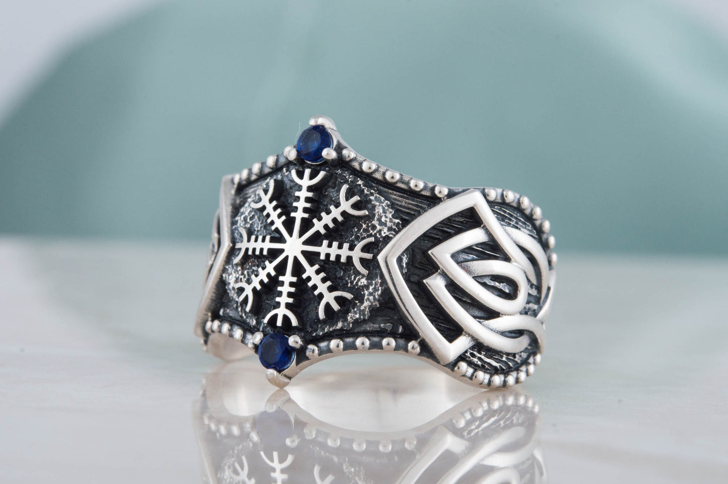 vkngjewelry Ring Handcrafted Helm of Awe Symbol Norse Ornament Sterling Silver Ring
