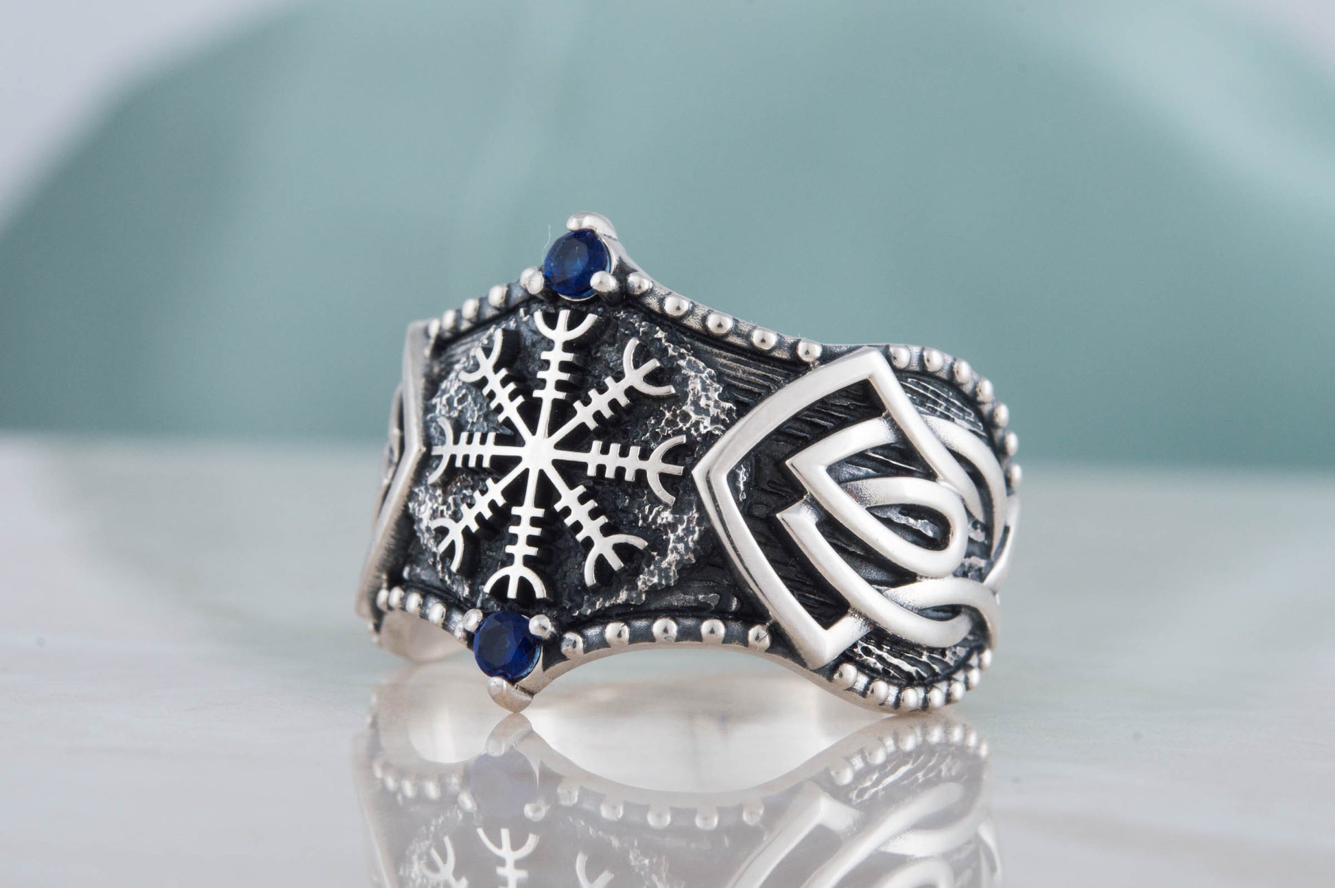 vkngjewelry Ring Handcrafted Helm of Awe Symbol Norse Ornament Sterling Silver Ring