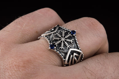 vkngjewelry Ring Handcrafted Helm of Awe Symbol Norse Ornament Sterling Silver Ring