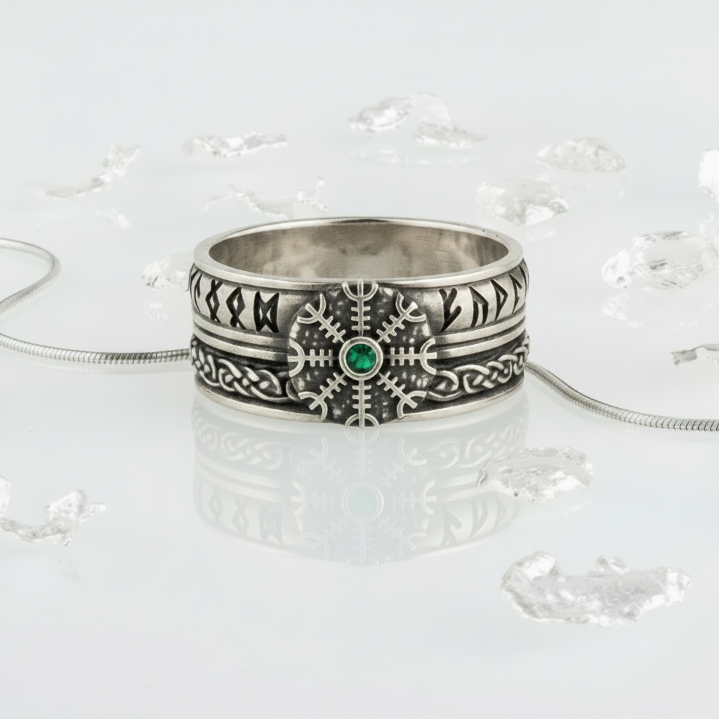 vkngjewelry Ring Handcrafted Helm of Awe Symbol Runes Ornament Sterling Silver Ring