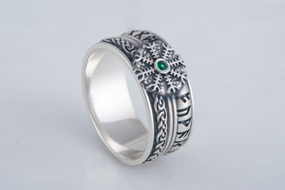 vkngjewelry Ring Handcrafted Helm of Awe Symbol Runes Ornament Sterling Silver Ring