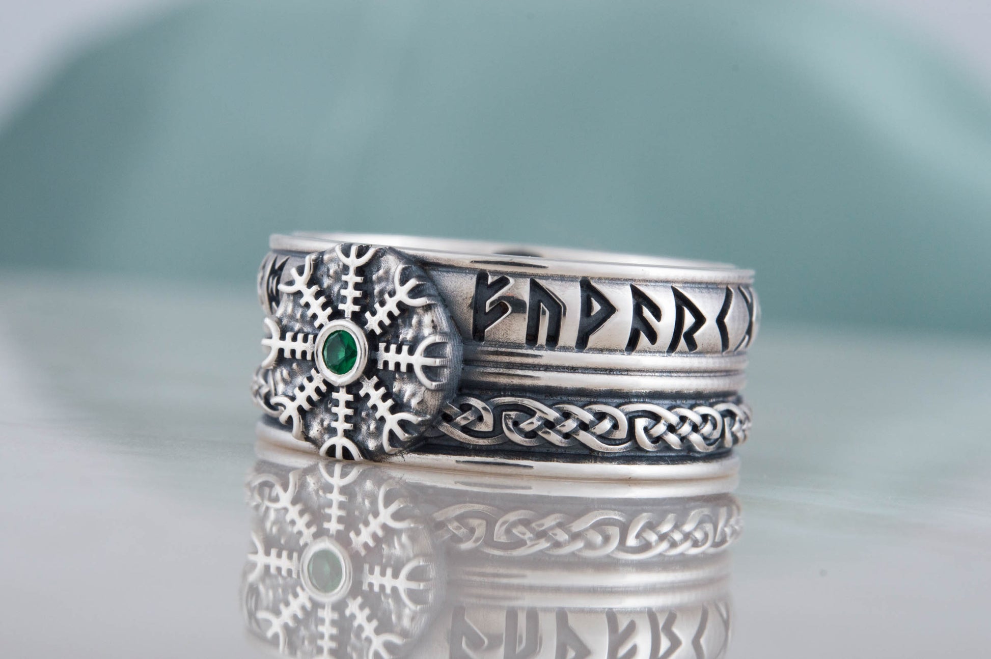 vkngjewelry Ring Handcrafted Helm of Awe Symbol Runes Ornament Sterling Silver Ring
