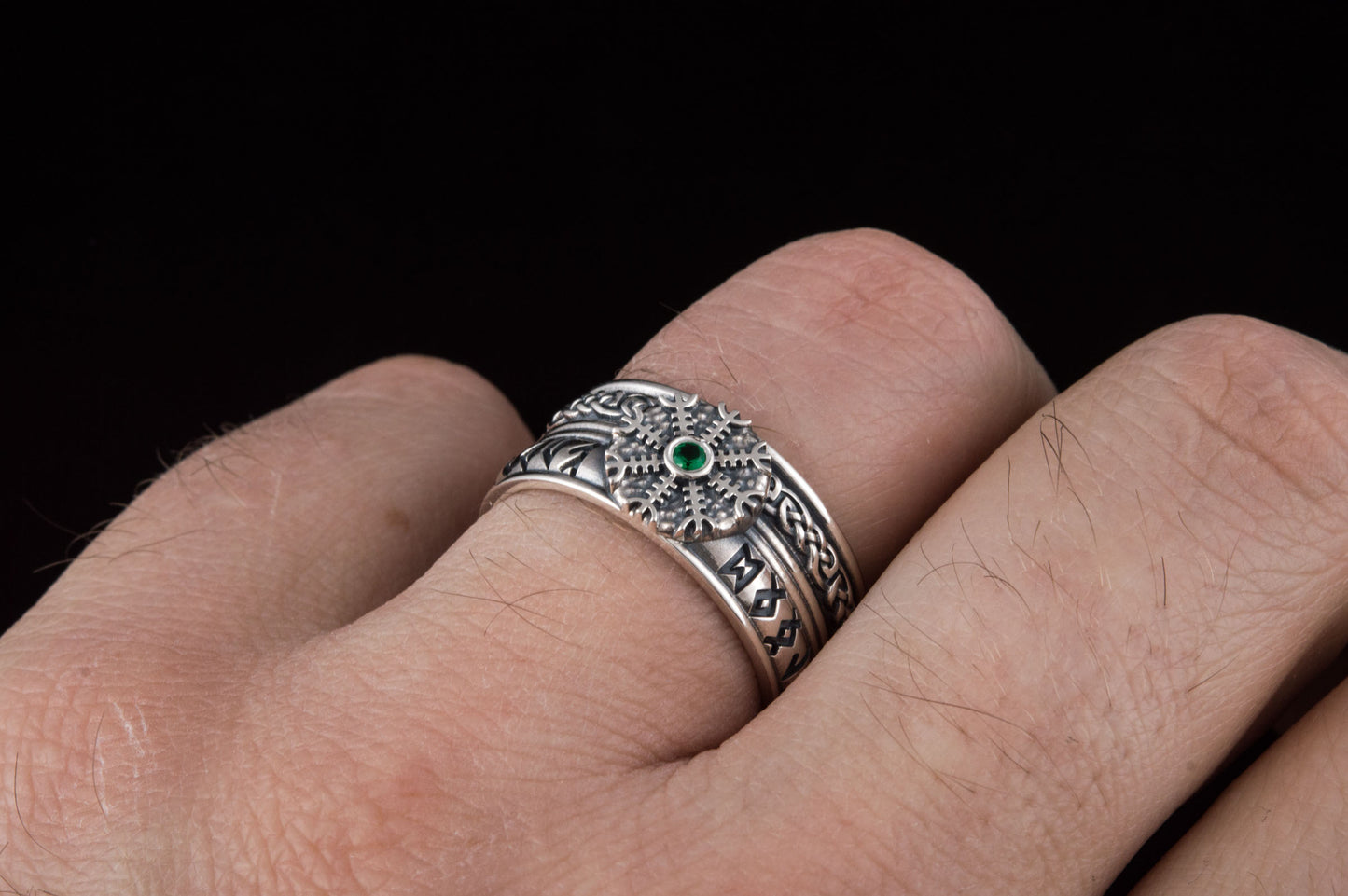vkngjewelry Ring Handcrafted Helm of Awe Symbol Runes Ornament Sterling Silver Ring