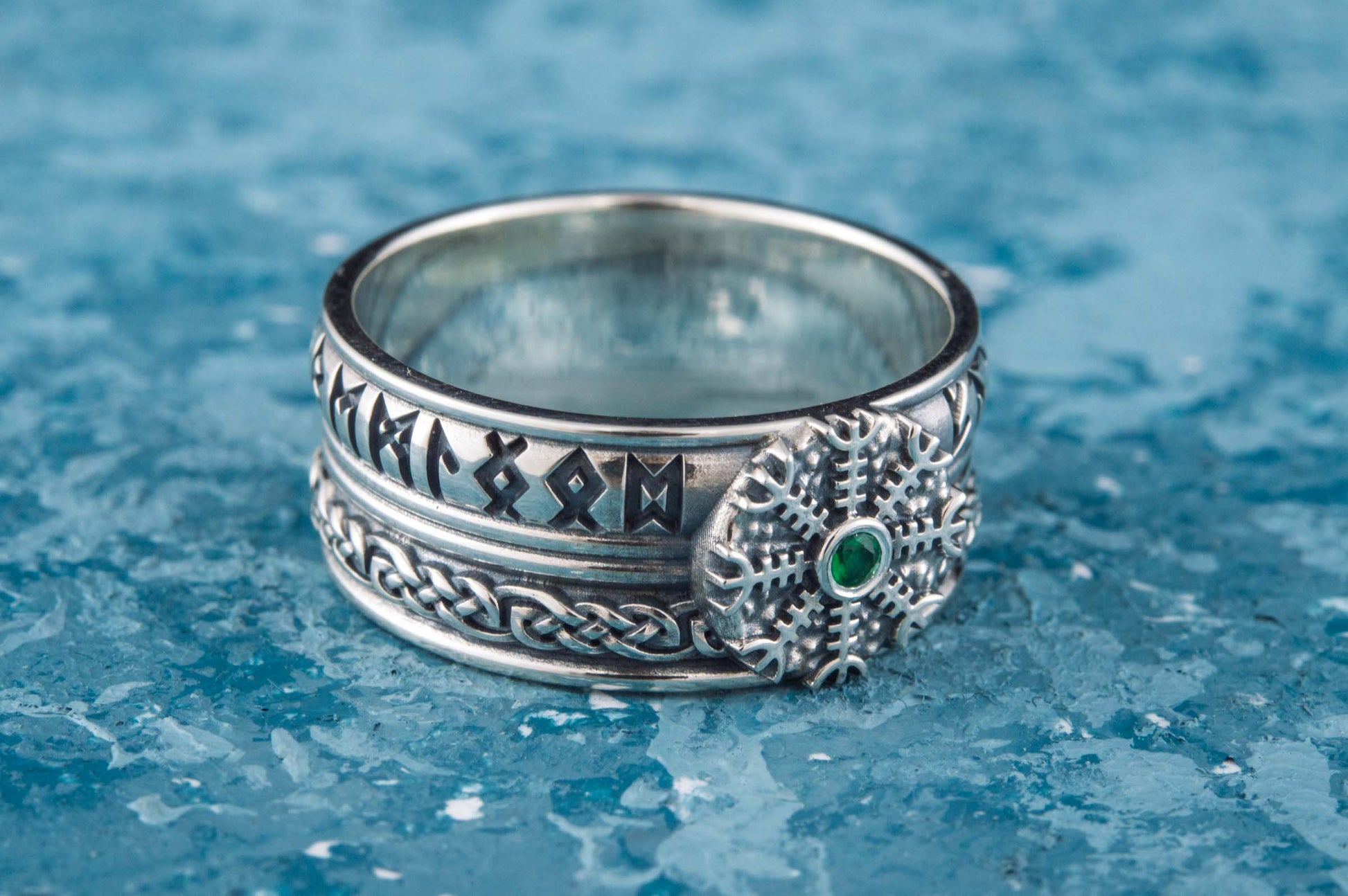 vkngjewelry Ring Handcrafted Helm of Awe Symbol Runes Ornament Sterling Silver Ring