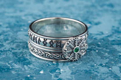vkngjewelry Ring Handcrafted Helm of Awe Symbol Runes Ornament Sterling Silver Ring