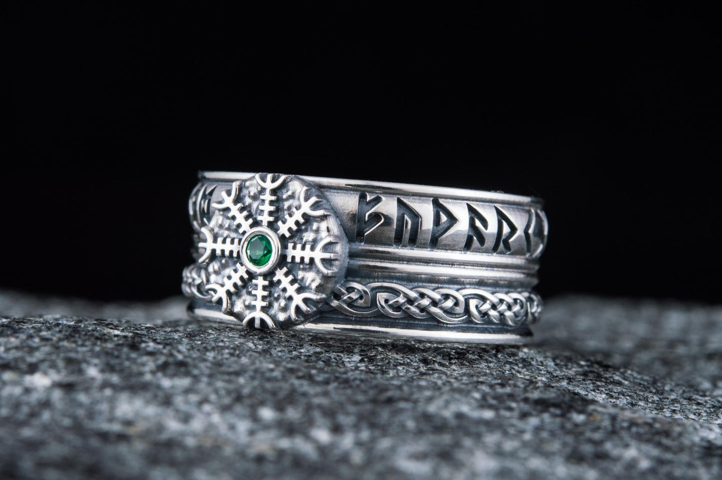 vkngjewelry Ring Handcrafted Helm of Awe Symbol Runes Ornament Sterling Silver Ring