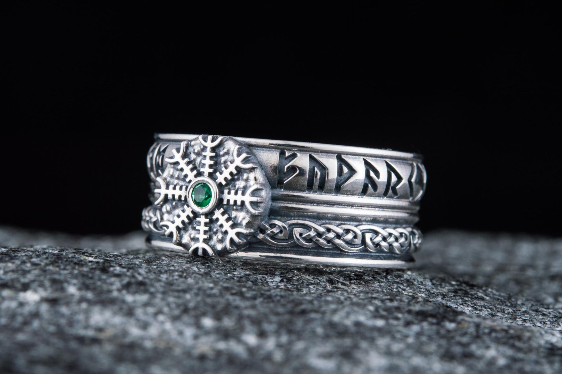 vkngjewelry Ring Handcrafted Helm of Awe Symbol Runes Ornament Sterling Silver Ring
