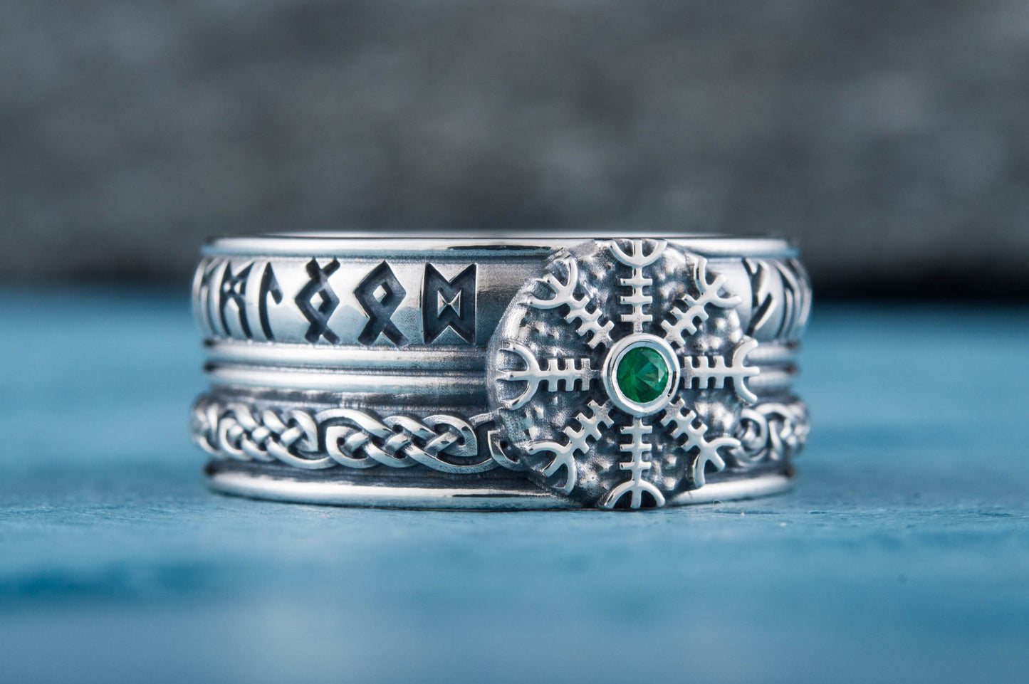 vkngjewelry Ring Handcrafted Helm of Awe Symbol Runes Ornament Sterling Silver Ring