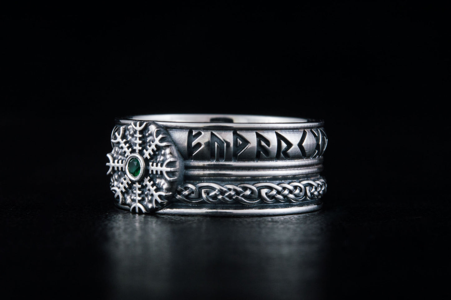 vkngjewelry Ring Handcrafted Helm of Awe Symbol Runes Ornament Sterling Silver Ring