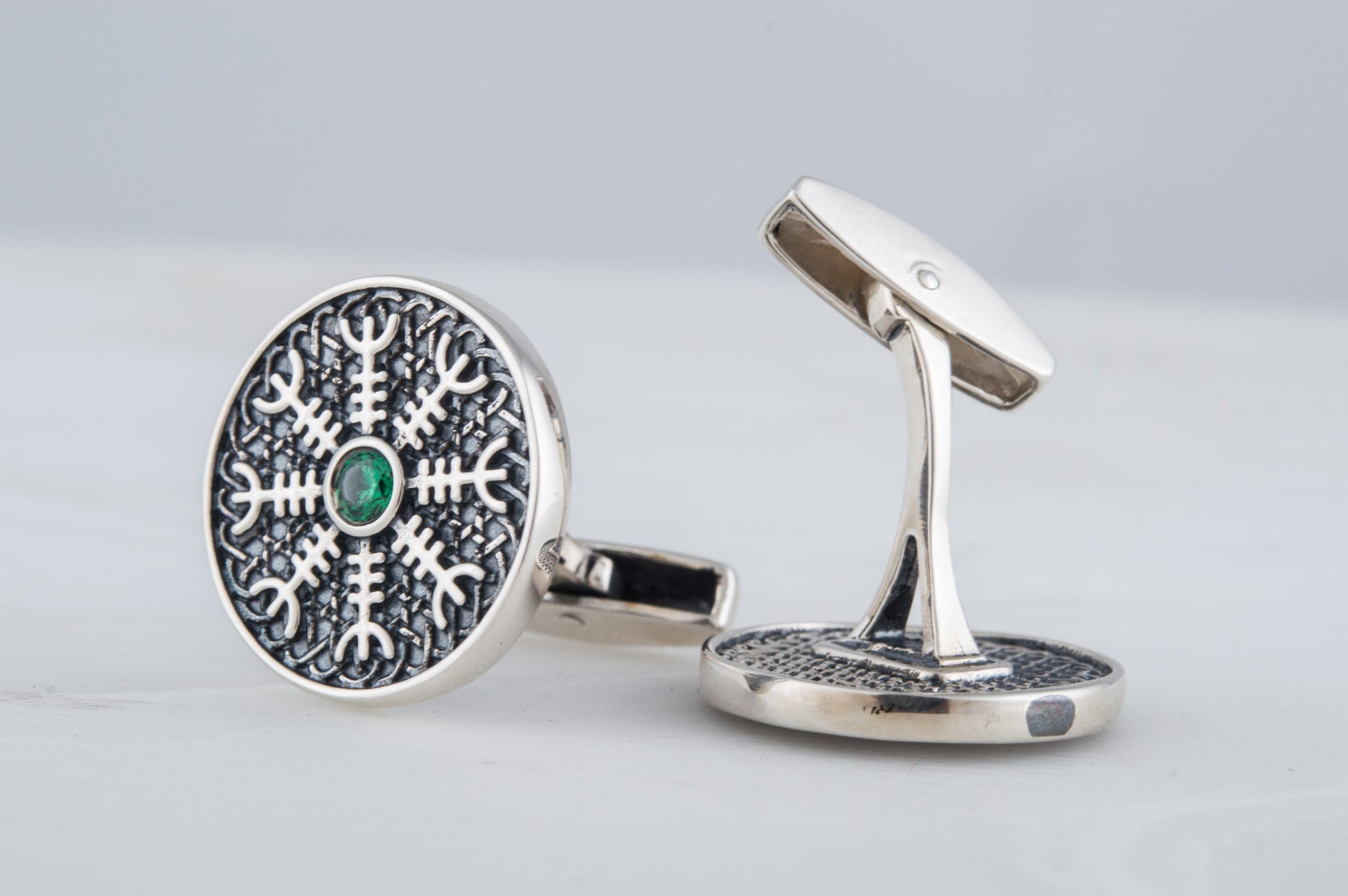vkngjewelry Cufflinks Handcrafted Helm of Awe Symbol Silver Sterling Cufflinks