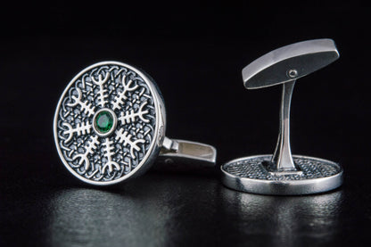 vkngjewelry Cufflinks Handcrafted Helm of Awe Symbol Silver Sterling Cufflinks