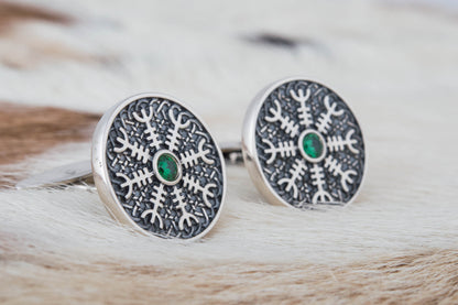 vkngjewelry Cufflinks Handcrafted Helm of Awe Symbol Silver Sterling Cufflinks