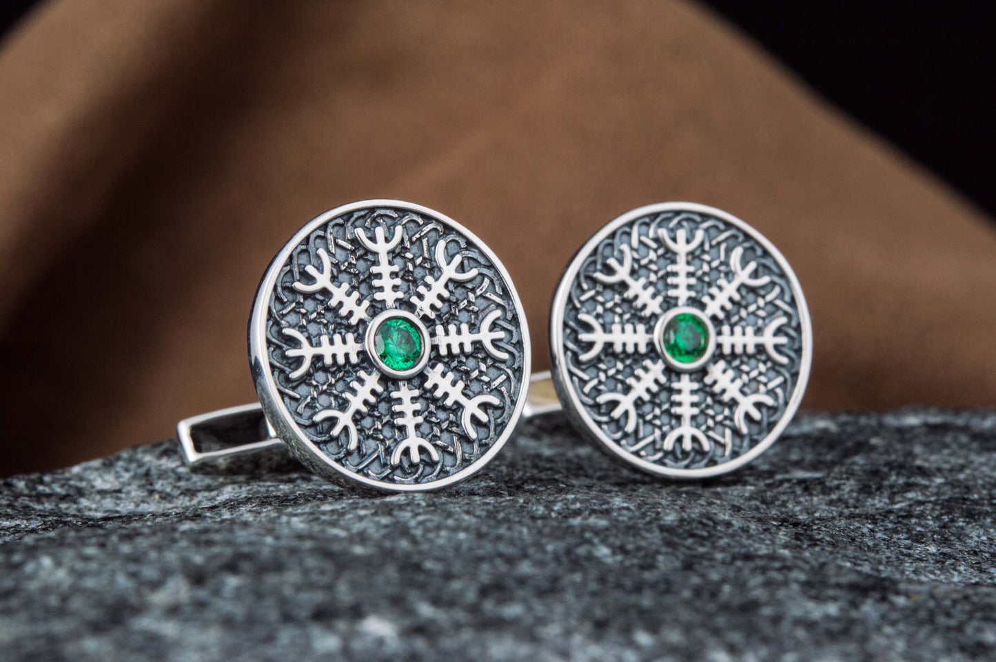 vkngjewelry Cufflinks Handcrafted Helm of Awe Symbol Silver Sterling Cufflinks