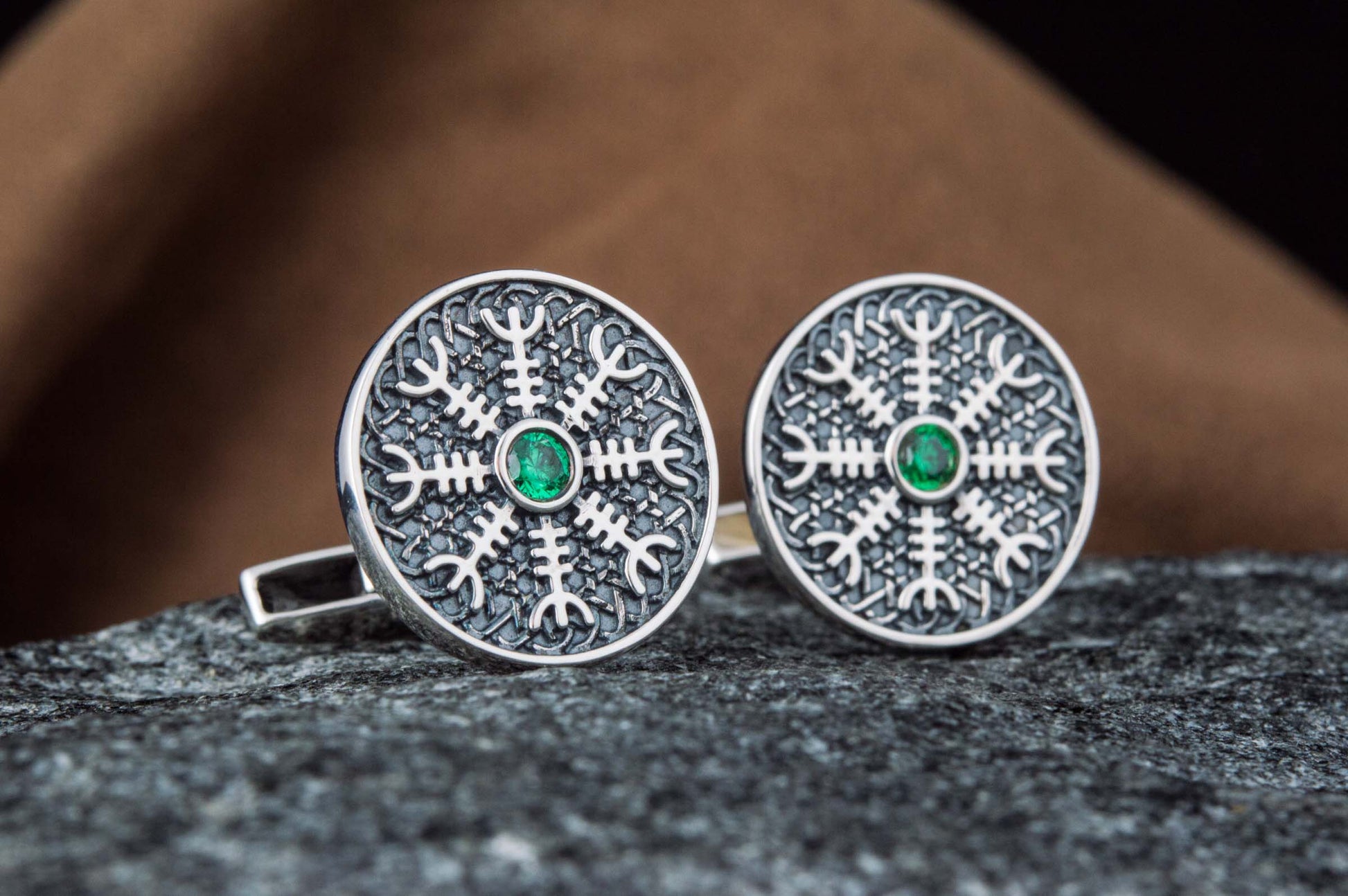 vkngjewelry Cufflinks Handcrafted Helm of Awe Symbol Silver Sterling Cufflinks