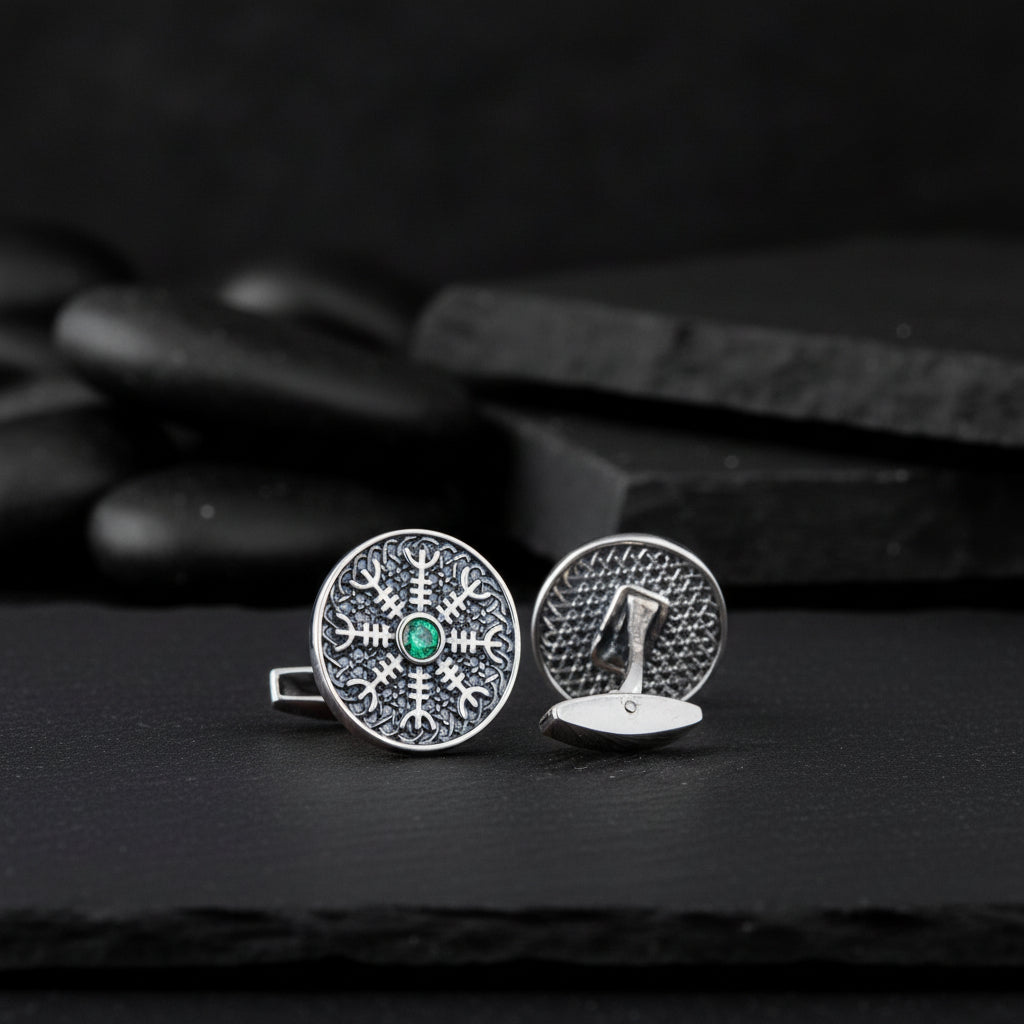 vkngjewelry Cufflinks Handcrafted Helm of Awe Symbol Silver Sterling Cufflinks