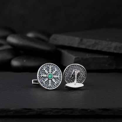 vkngjewelry Cufflinks Handcrafted Helm of Awe Symbol Silver Sterling Cufflinks