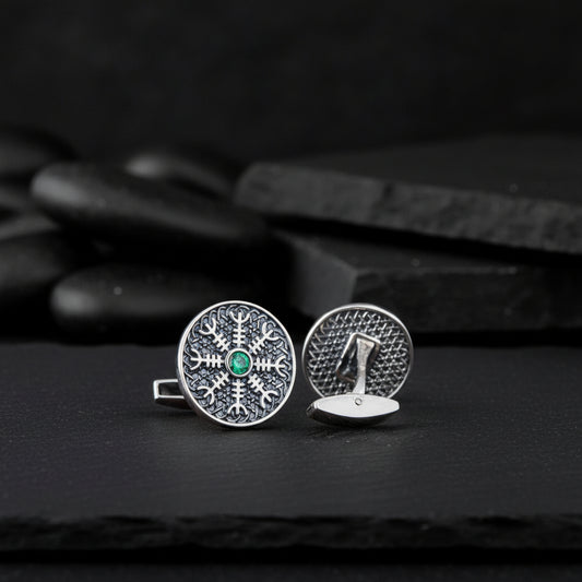 vkngjewelry Cufflinks Handcrafted Helm of Awe Symbol Silver Sterling Cufflinks