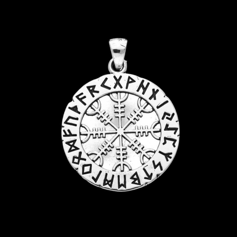 vkngjewelry Pendant Handcrafted Helm of Awe Symbol with Elder Futhark Runes Sterling Silver