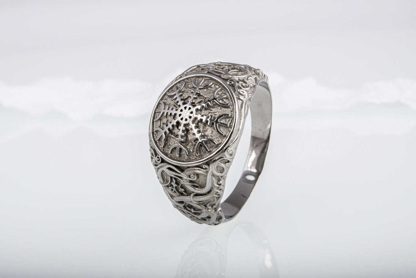 vkngjewelry Ring Handcrafted Helm Of Awe Urnes Style Ruthenium Ring