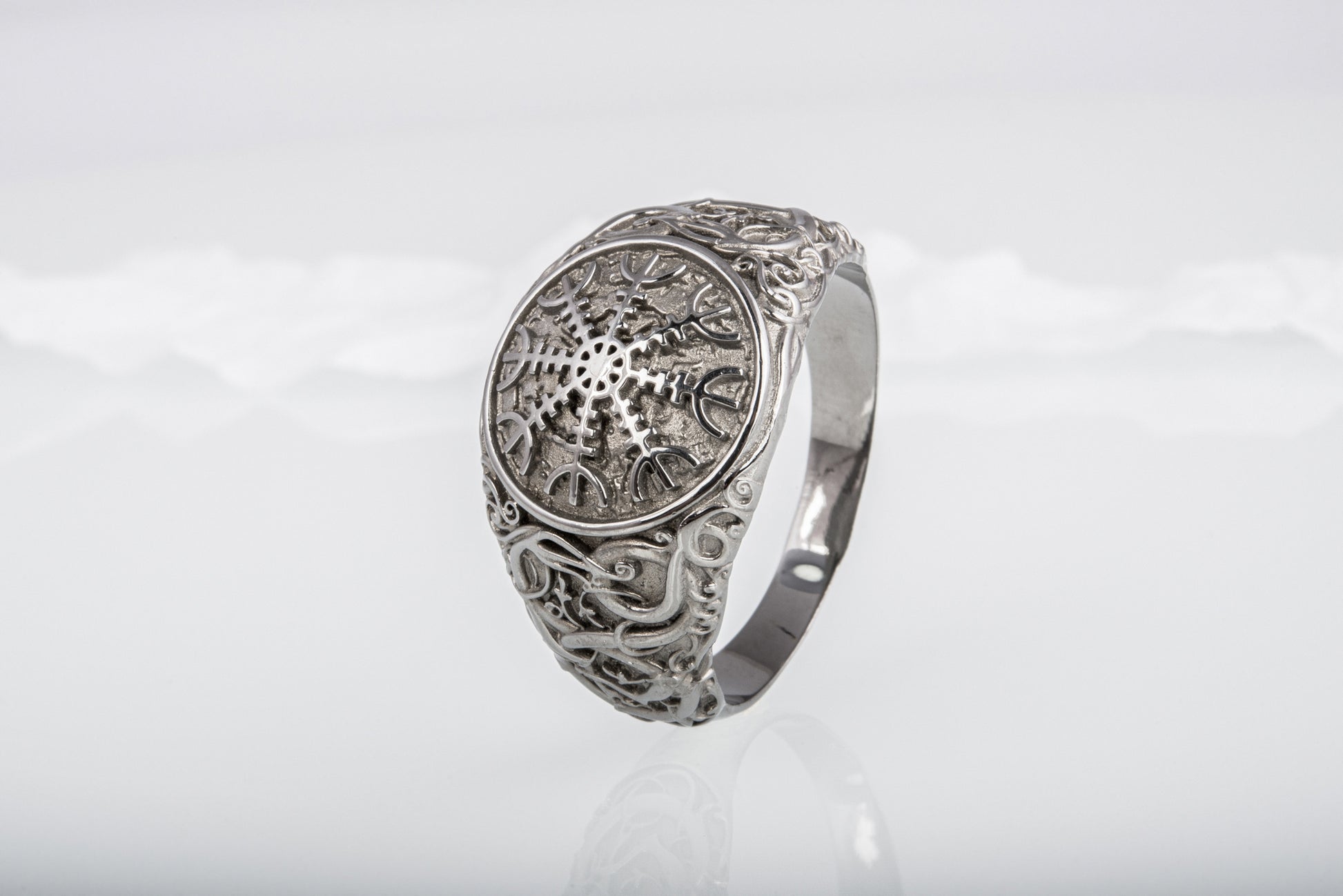 vkngjewelry Ring Handcrafted Helm Of Awe Urnes Style Ruthenium Ring