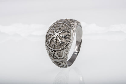 vkngjewelry Ring Handcrafted Helm Of Awe Urnes Style Ruthenium Ring