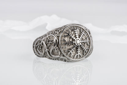 vkngjewelry Ring Handcrafted Helm Of Awe Urnes Style Ruthenium Ring