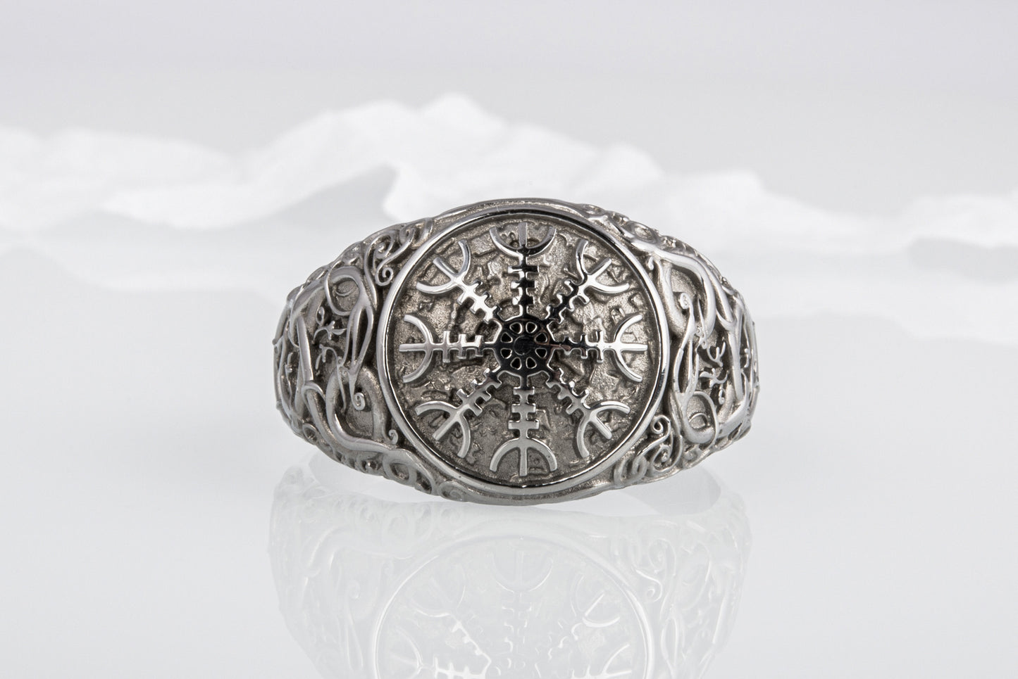 vkngjewelry Ring Handcrafted Helm Of Awe Urnes Style Ruthenium Ring