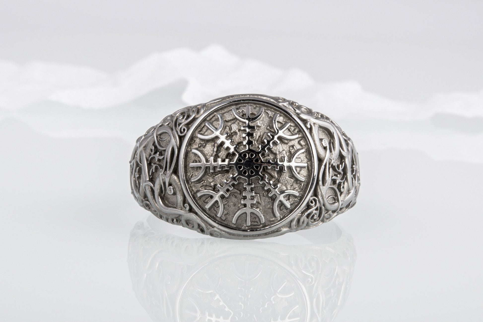 vkngjewelry Ring Handcrafted Helm Of Awe Urnes Style Ruthenium Ring