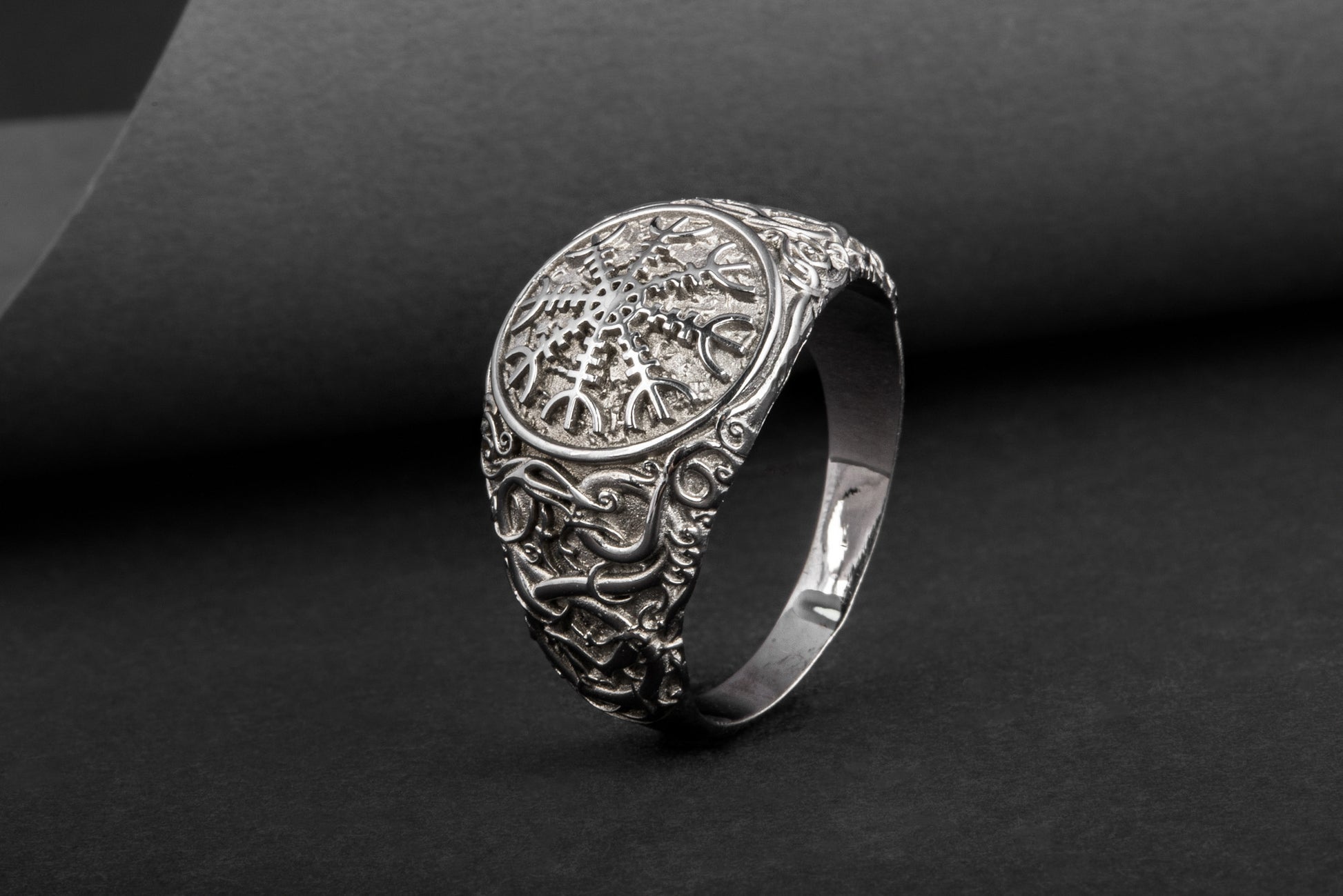 vkngjewelry Ring Handcrafted Helm Of Awe Urnes Style Ruthenium Ring