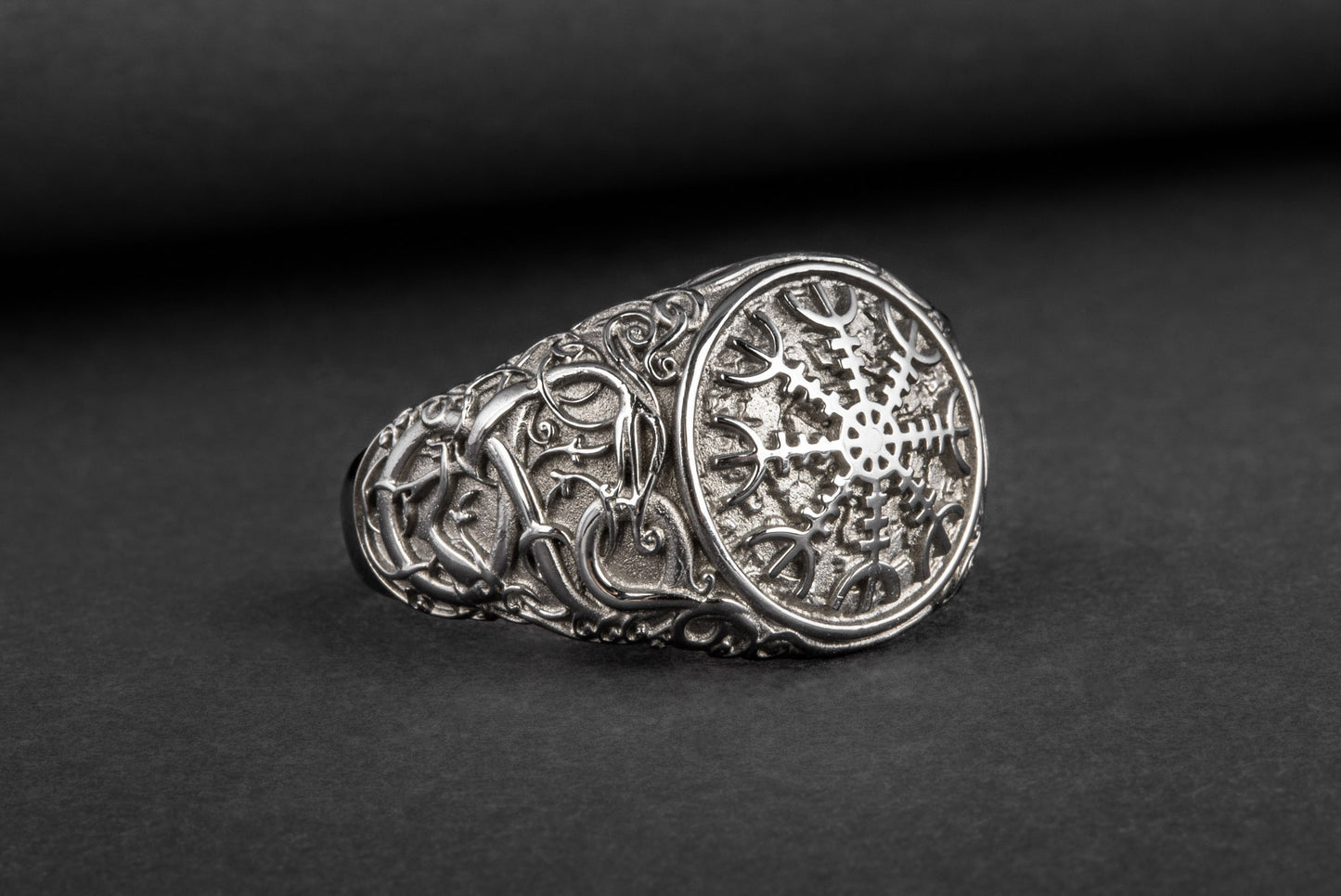 vkngjewelry Ring Handcrafted Helm Of Awe Urnes Style Ruthenium Ring