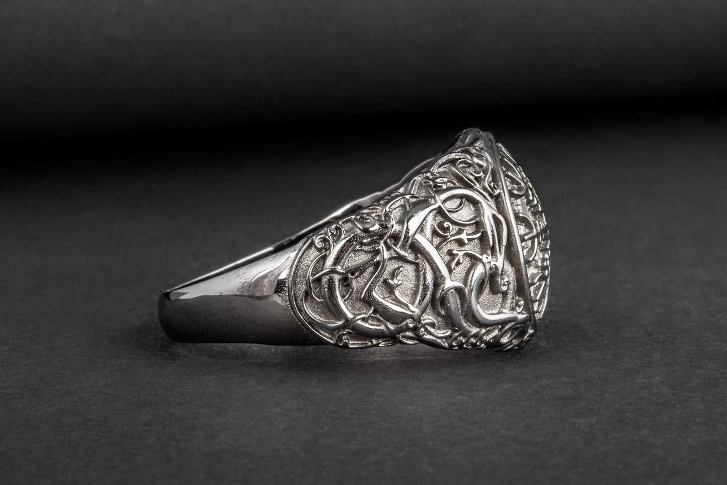 vkngjewelry Ring Handcrafted Helm Of Awe Urnes Style Ruthenium Ring