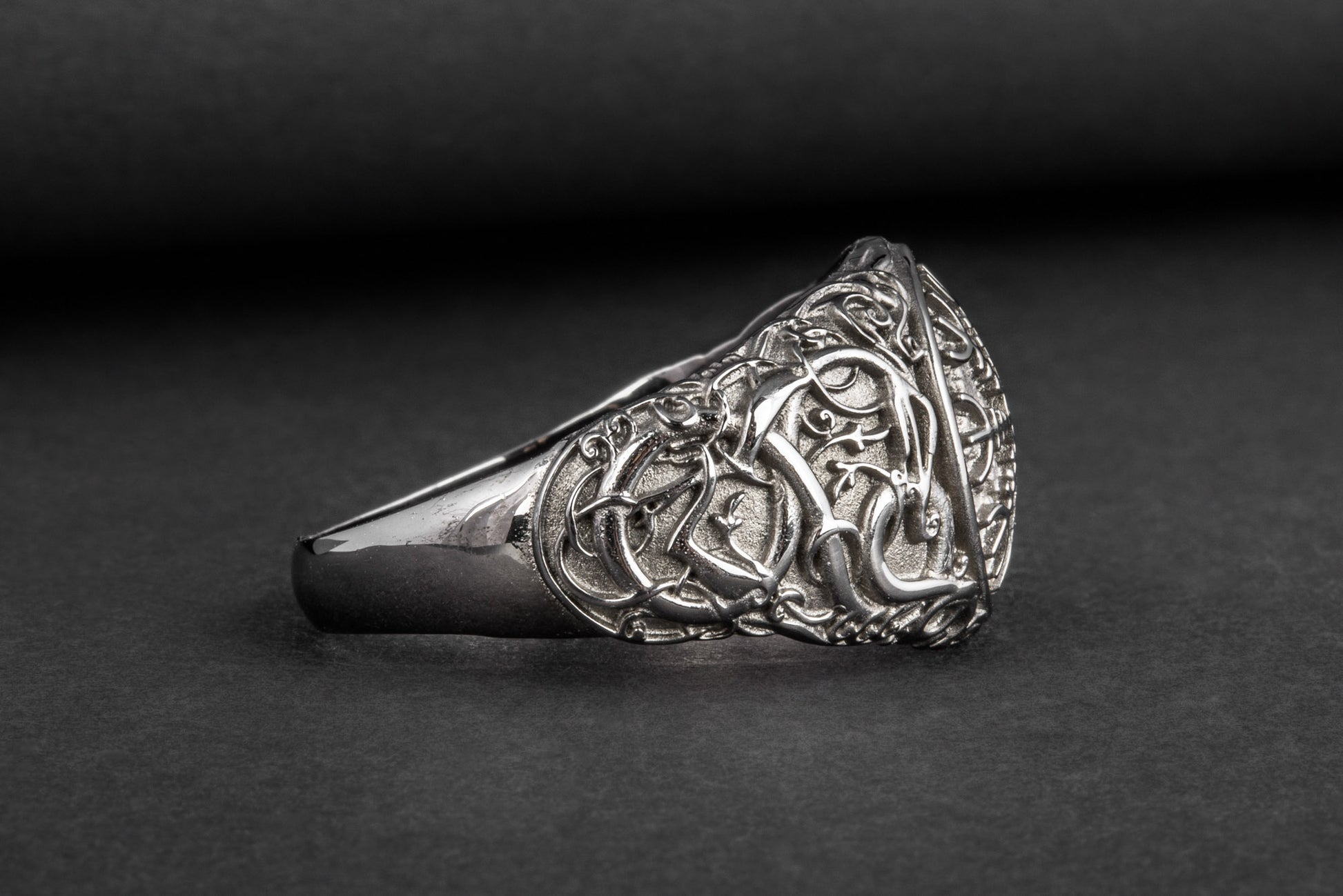 vkngjewelry Ring Handcrafted Helm Of Awe Urnes Style Ruthenium Ring