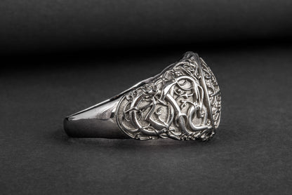 vkngjewelry Ring Handcrafted Helm Of Awe Urnes Style Ruthenium Ring