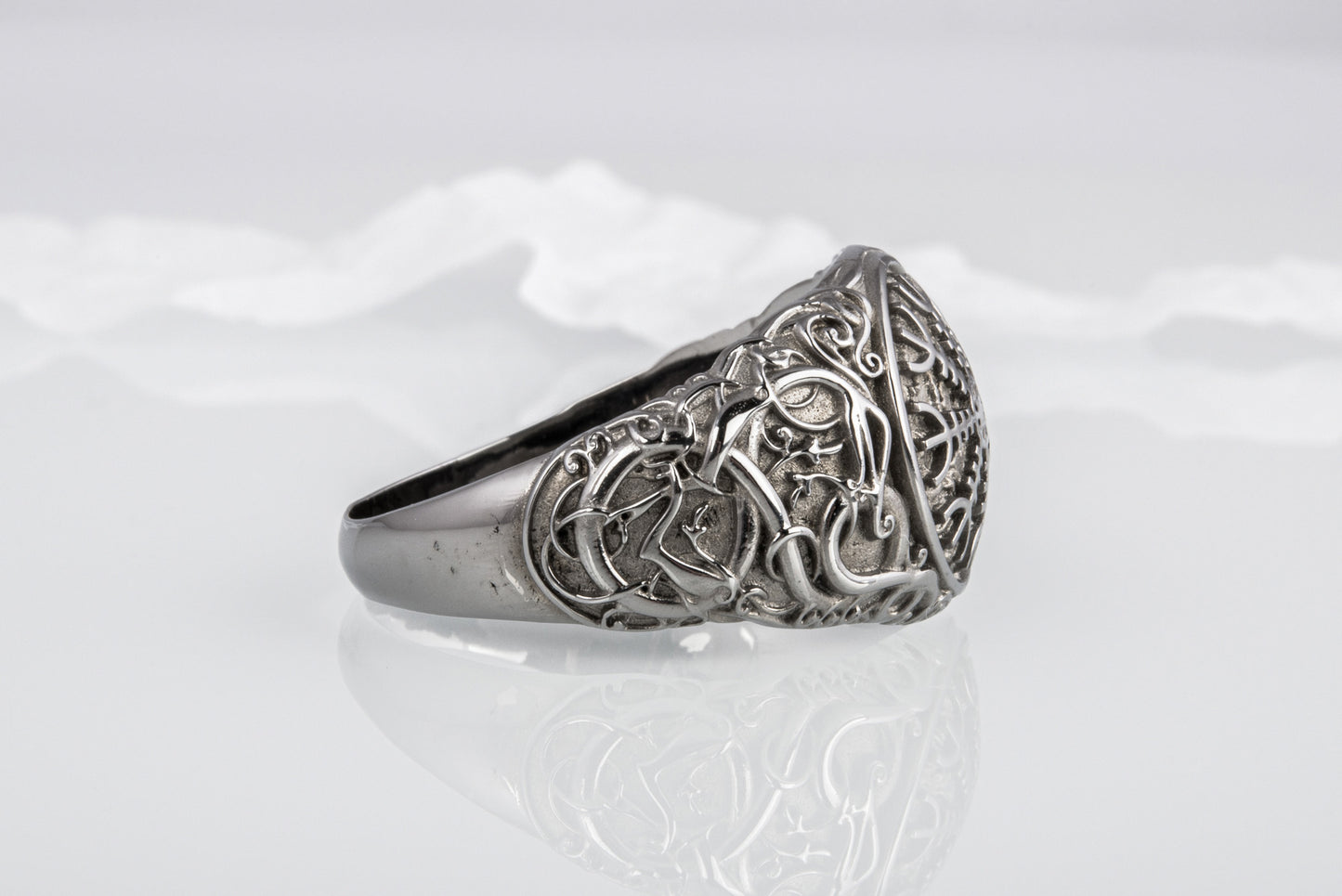 vkngjewelry Ring Handcrafted Helm Of Awe Urnes Style Ruthenium Ring