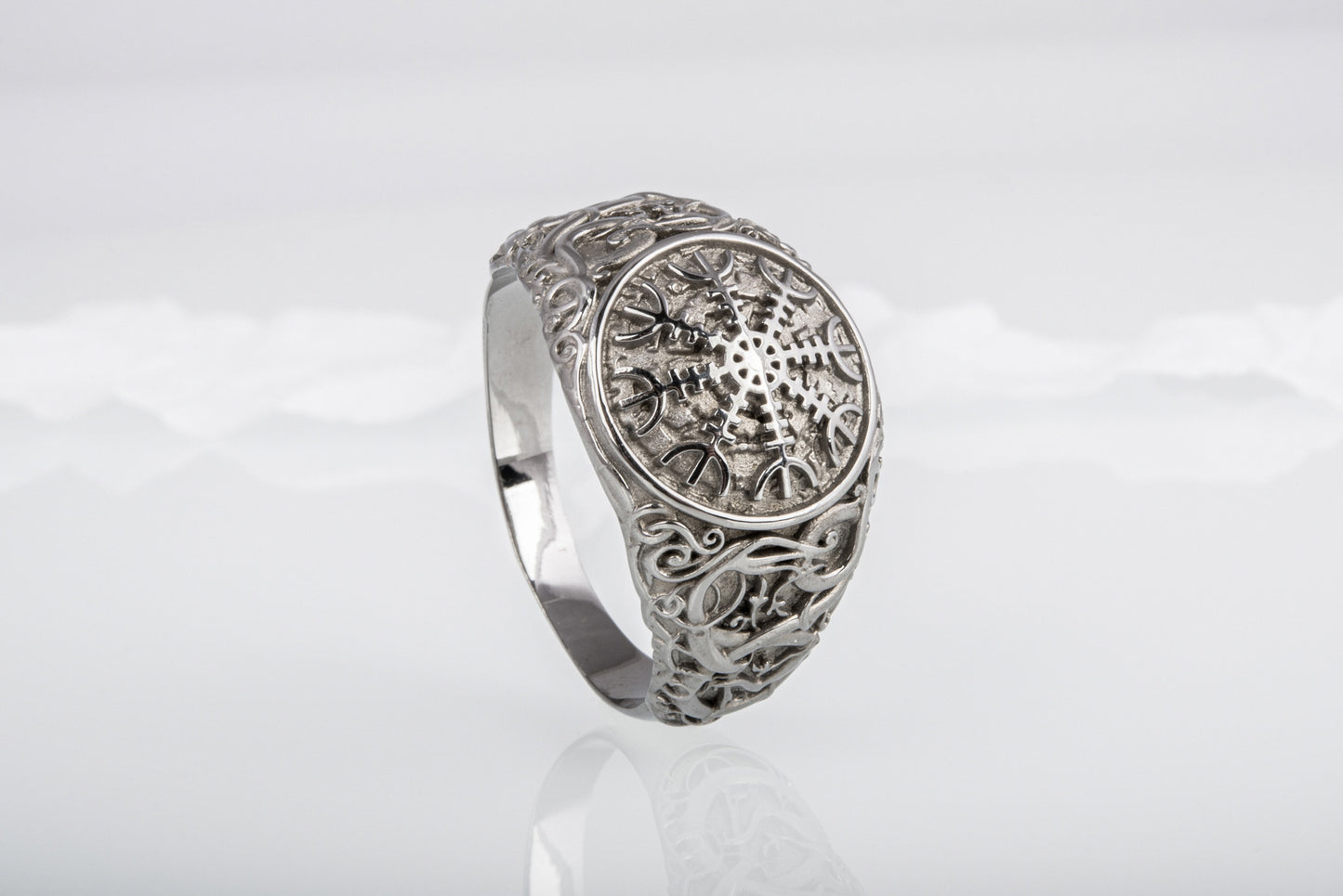 vkngjewelry Ring Handcrafted Helm Of Awe Urnes Style Ruthenium Ring