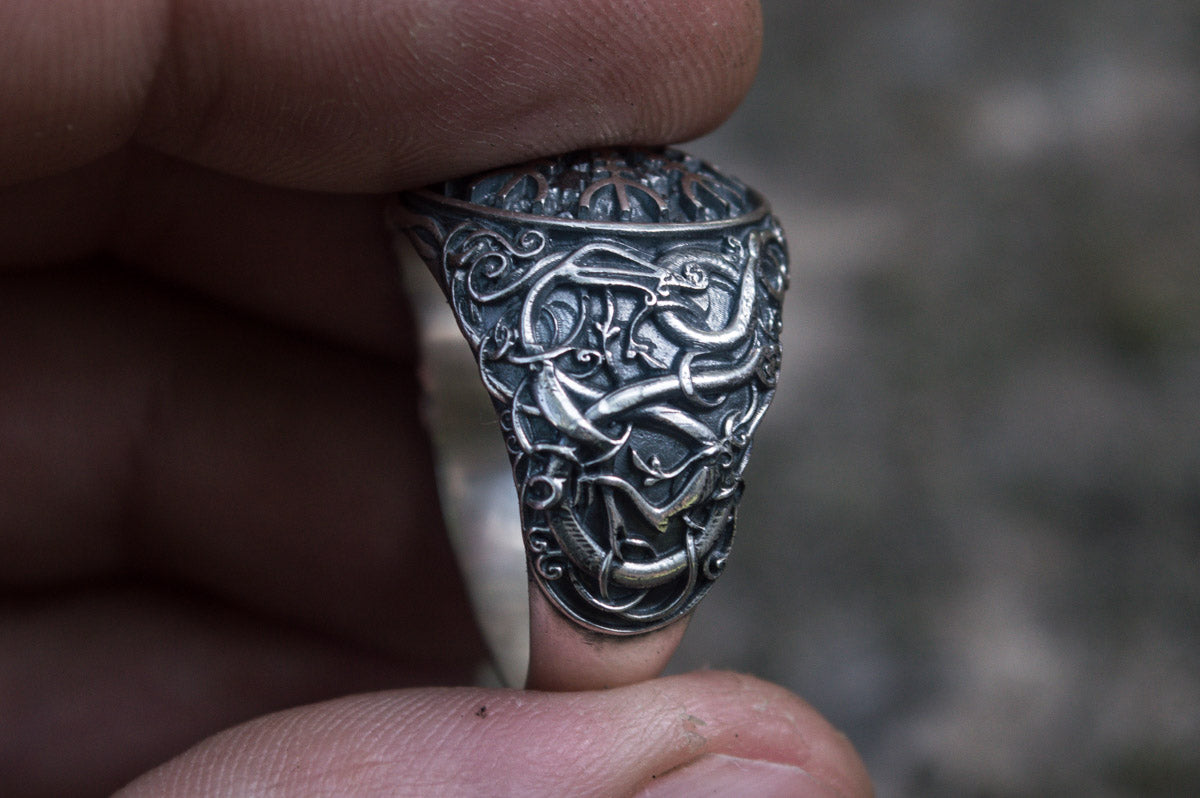vkngjewelry Ring Handcrafted Helm Of Awe Urnes Style Sterling Silver
