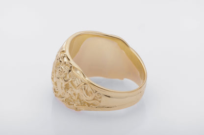 vkngjewelry Ring Handcrafted Helm of Awe with Mammen Ornament Gold Ring
