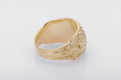 vkngjewelry Ring Handcrafted Helm of Awe with Mammen Ornament Gold Ring