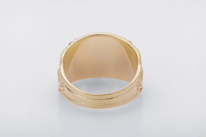 vkngjewelry Ring Handcrafted Helm of Awe with Mammen Ornament Gold Ring