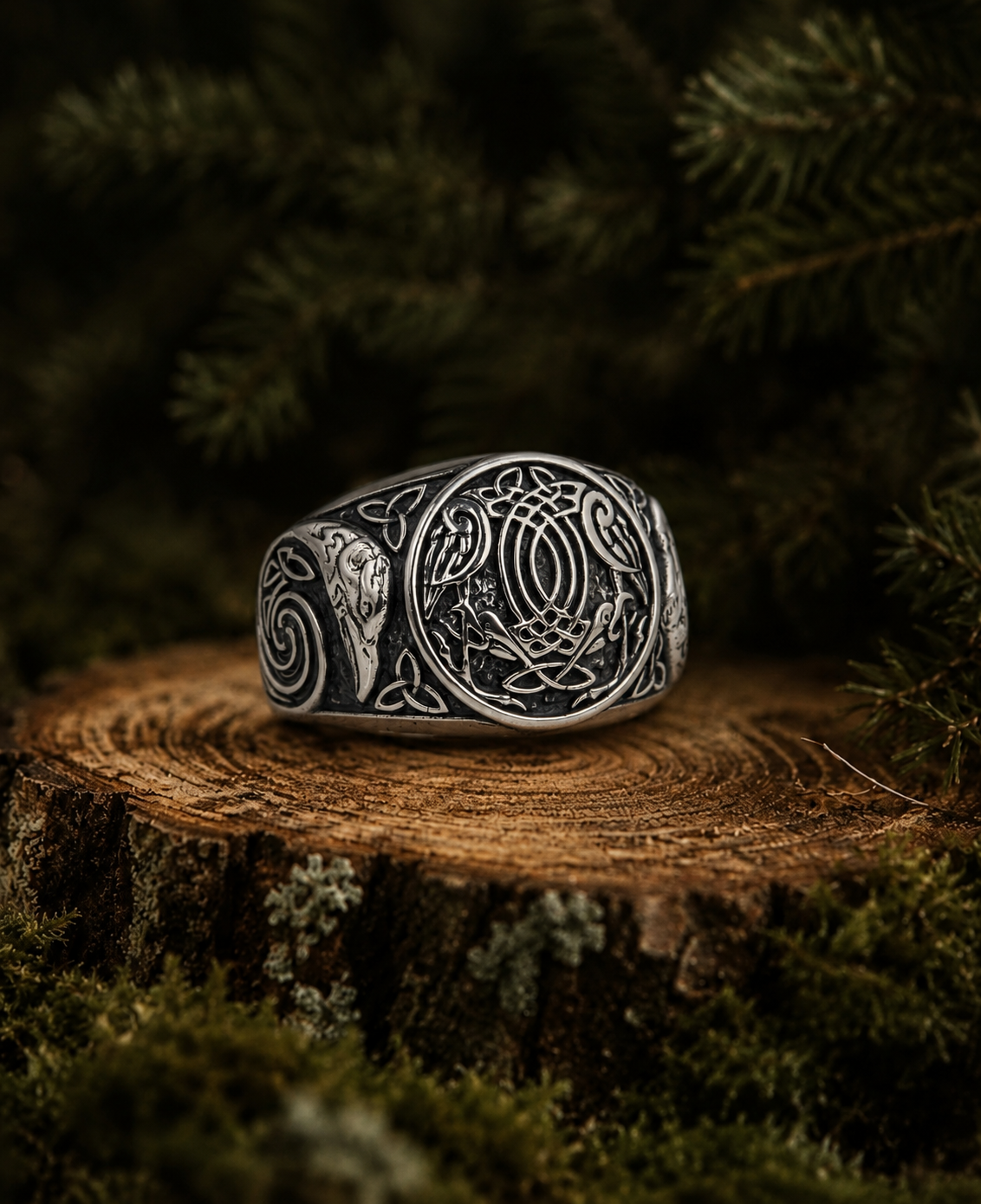 vkngjewelry Ring Handcrafted Hugin Munin Ancient Ravens Side Sterling Silver Ring