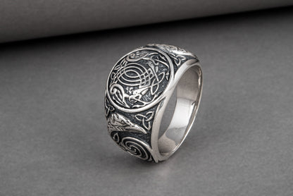 vkngjewelry Ring Handcrafted Hugin Munin Ancient Ravens Side Sterling Silver Ring