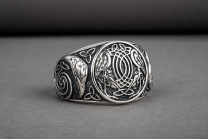 vkngjewelry Ring Handcrafted Hugin Munin Ancient Ravens Side Sterling Silver Ring
