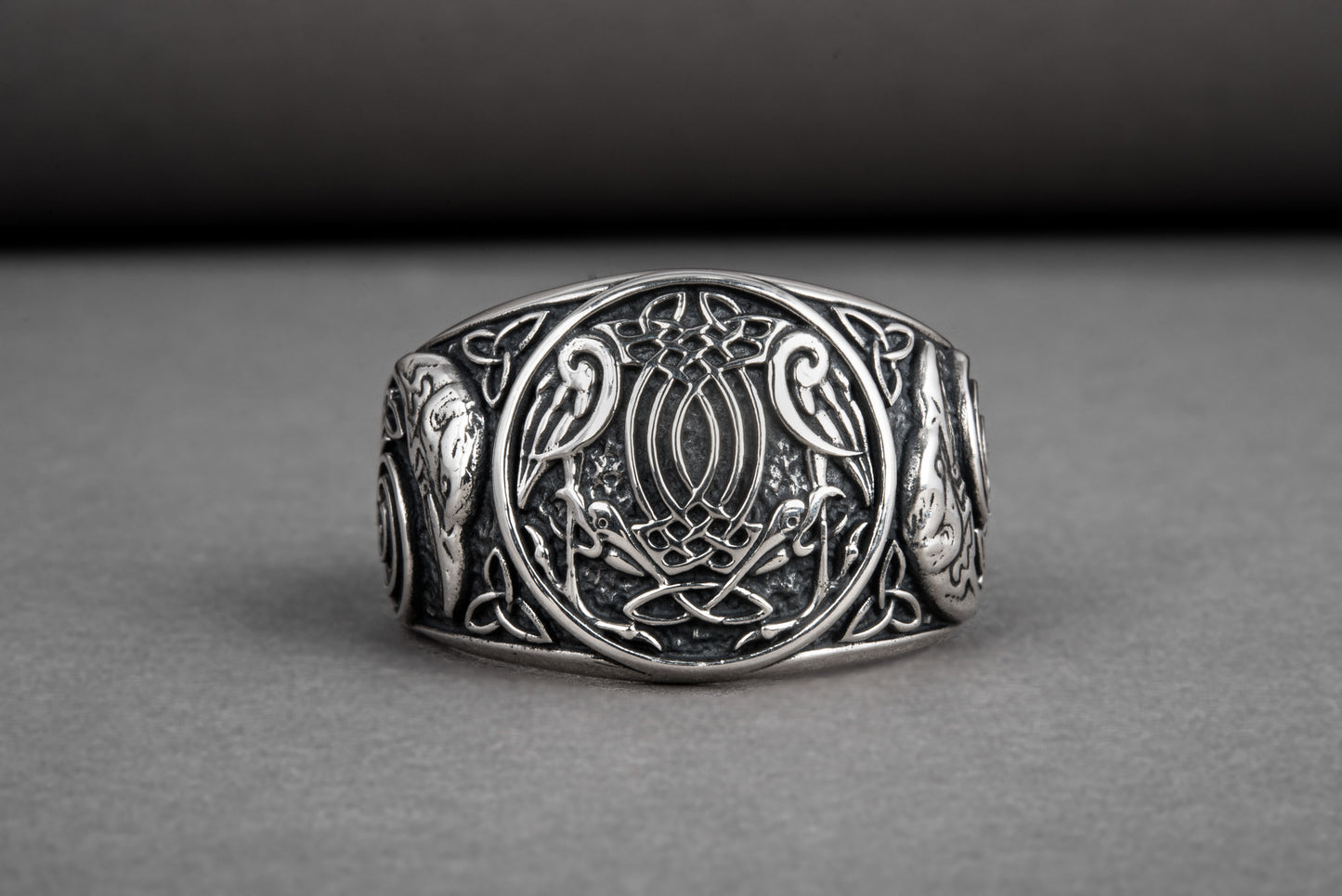 vkngjewelry Ring Handcrafted Hugin Munin Ancient Ravens Side Sterling Silver Ring