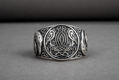 vkngjewelry Ring Handcrafted Hugin Munin Ancient Ravens Side Sterling Silver Ring